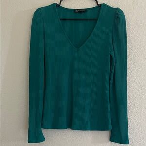 INC International Concepts Teal Ribbed V-Neck Blouse